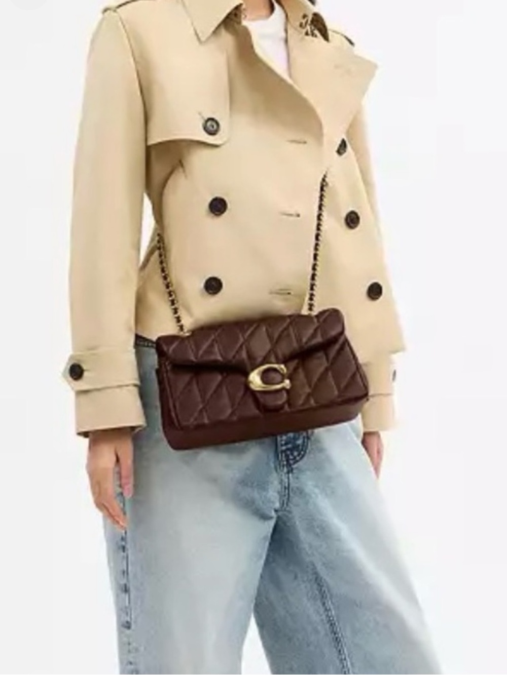 Coach Authentic Quilted TABBY 26 Shoulder Bag in Dark BrownMaple with Gold chain
